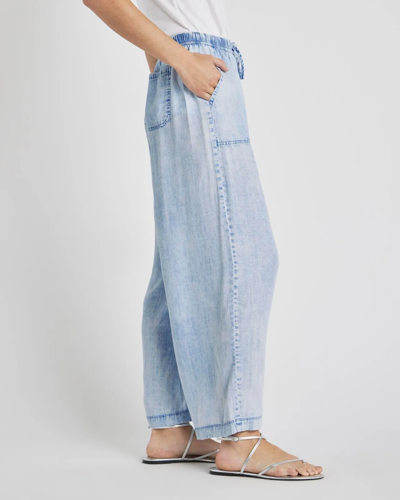 Bleached Indigo Angie Crop Palazzo Pant