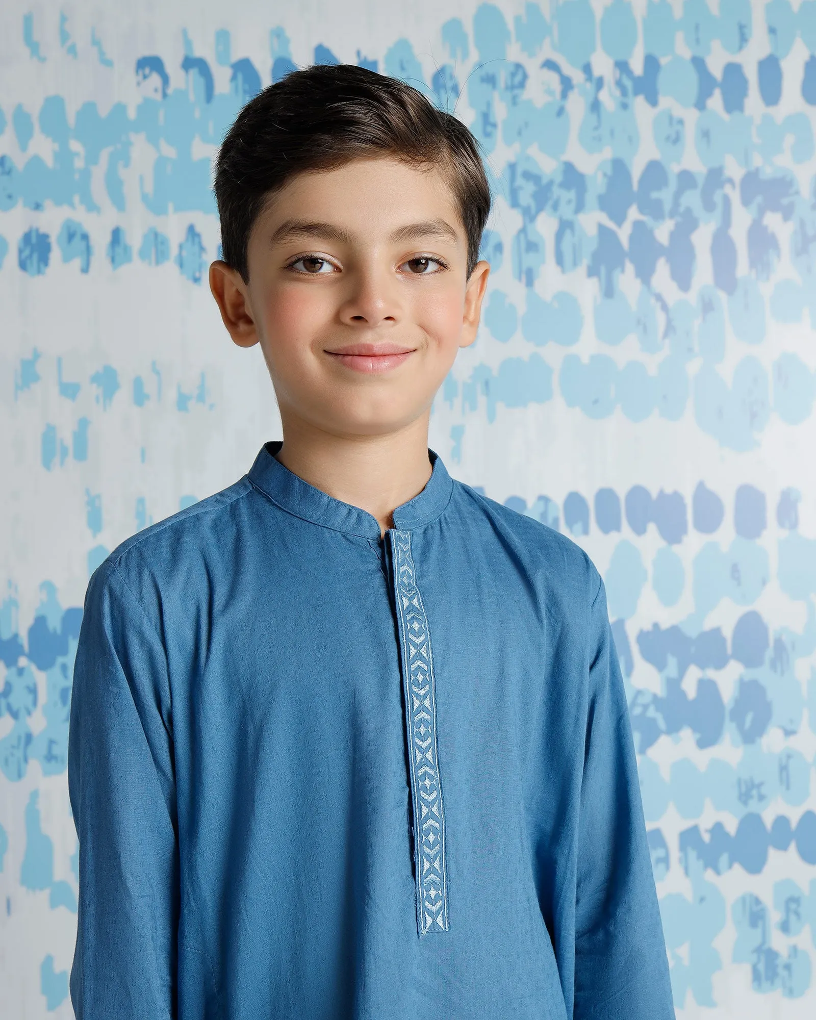 Blue Embroidered Neckline Kurta