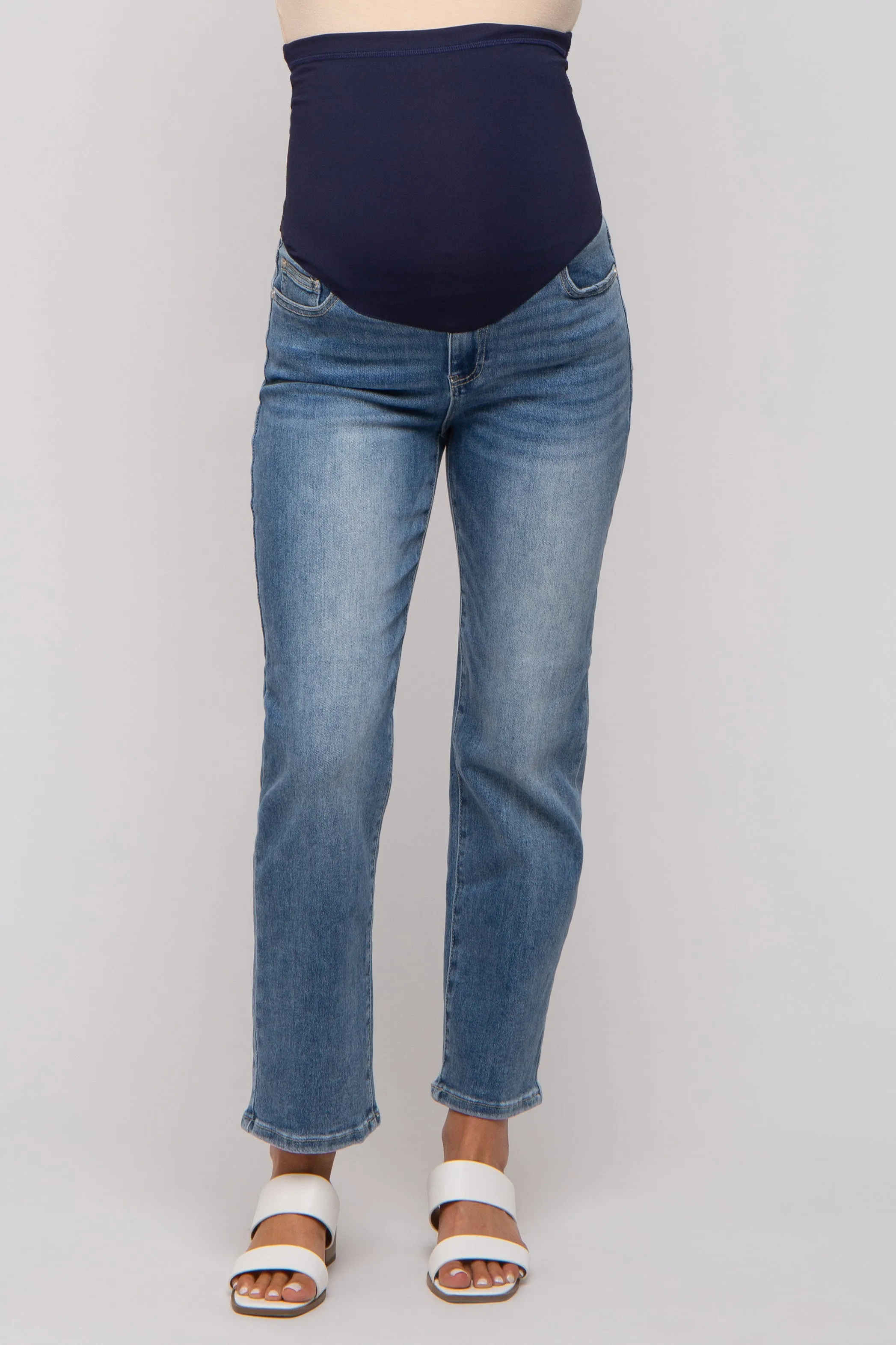 Blue Straight Crop Maternity Jeans