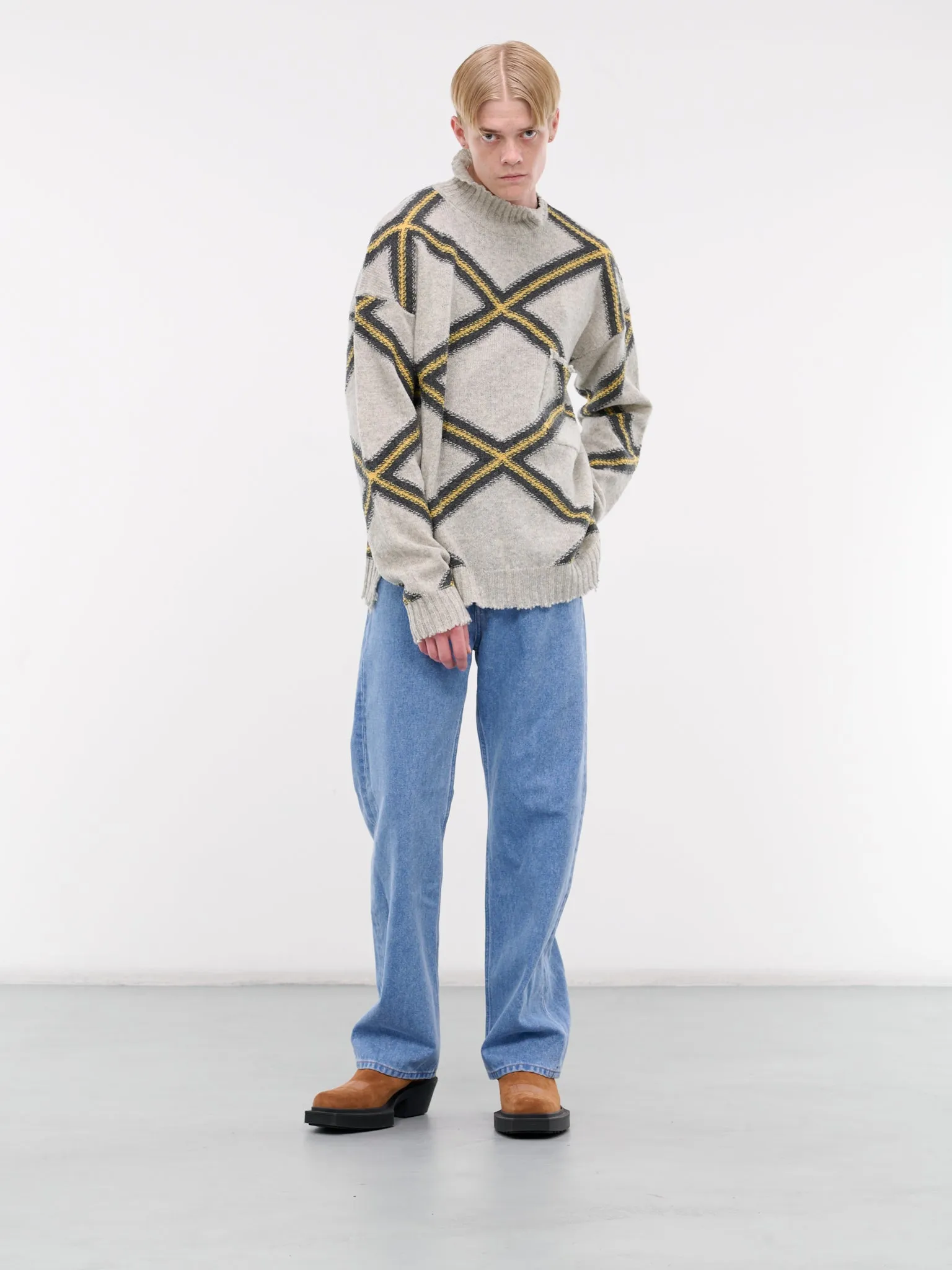 Broken Argyle Sweater (GCMG0410Q0-UFH946-GREY-MULTI)