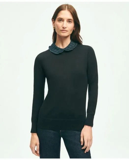 Brooks Brothers Women's Cotton Removable Collar Sweater Black