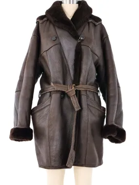 Brown Cocoon Shearling Coat