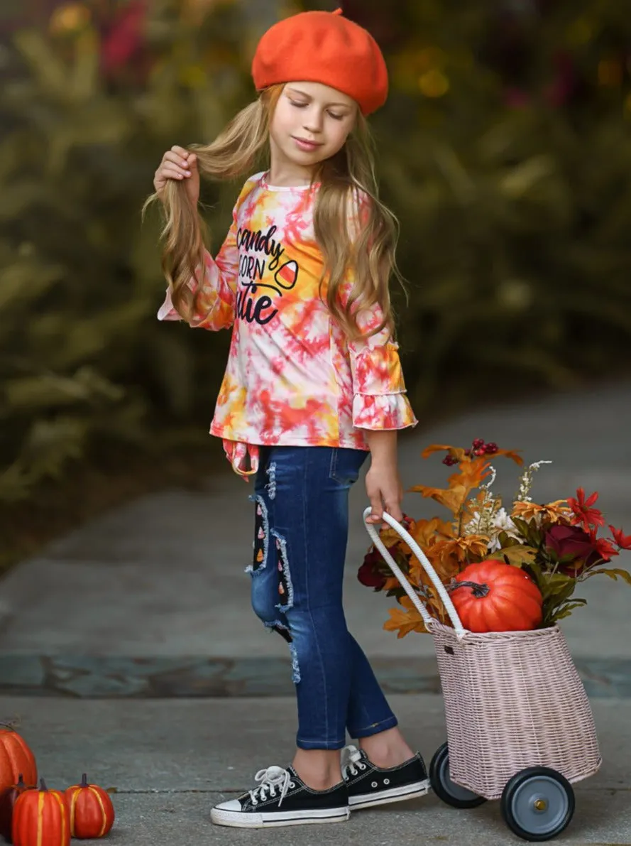 Candy Corn Cutie Top and Patched Jeans Set