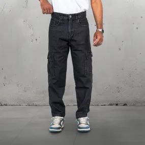 Carbon Black Baggy-Fit Cargo Denim Jeans