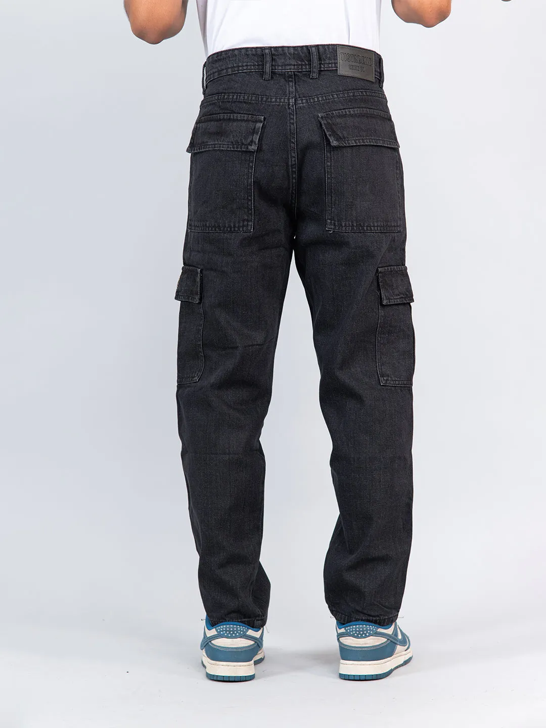 Carbon Black Baggy-Fit Cargo Denim Jeans