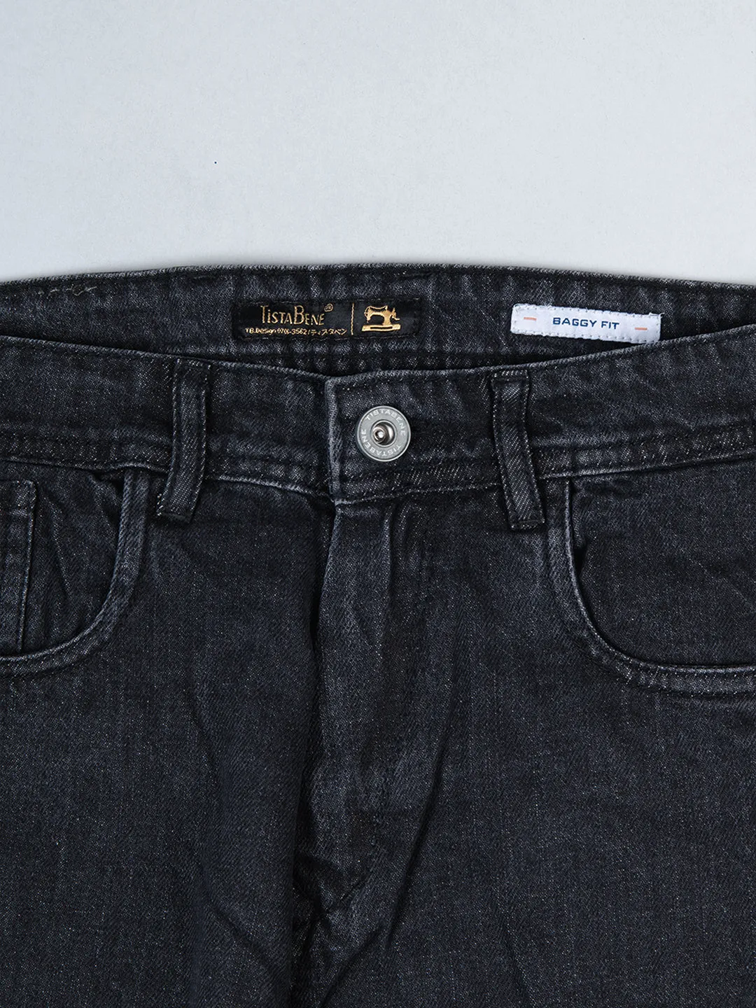 Carbon Black Baggy-Fit Cargo Denim Jeans