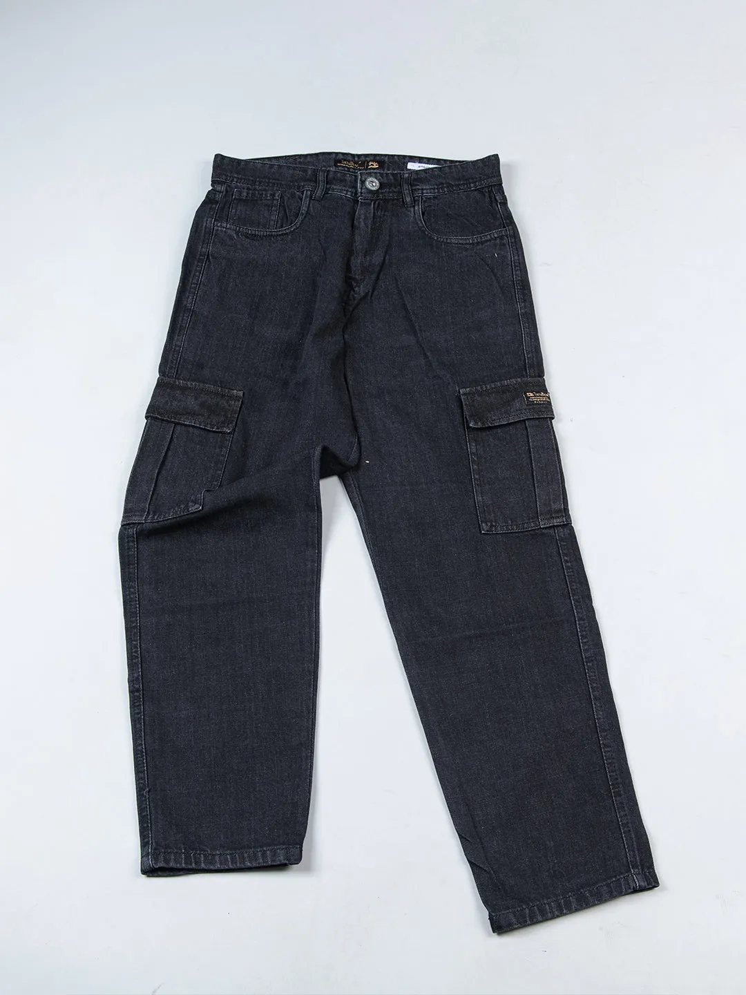 Carbon Black Baggy-Fit Cargo Denim Jeans