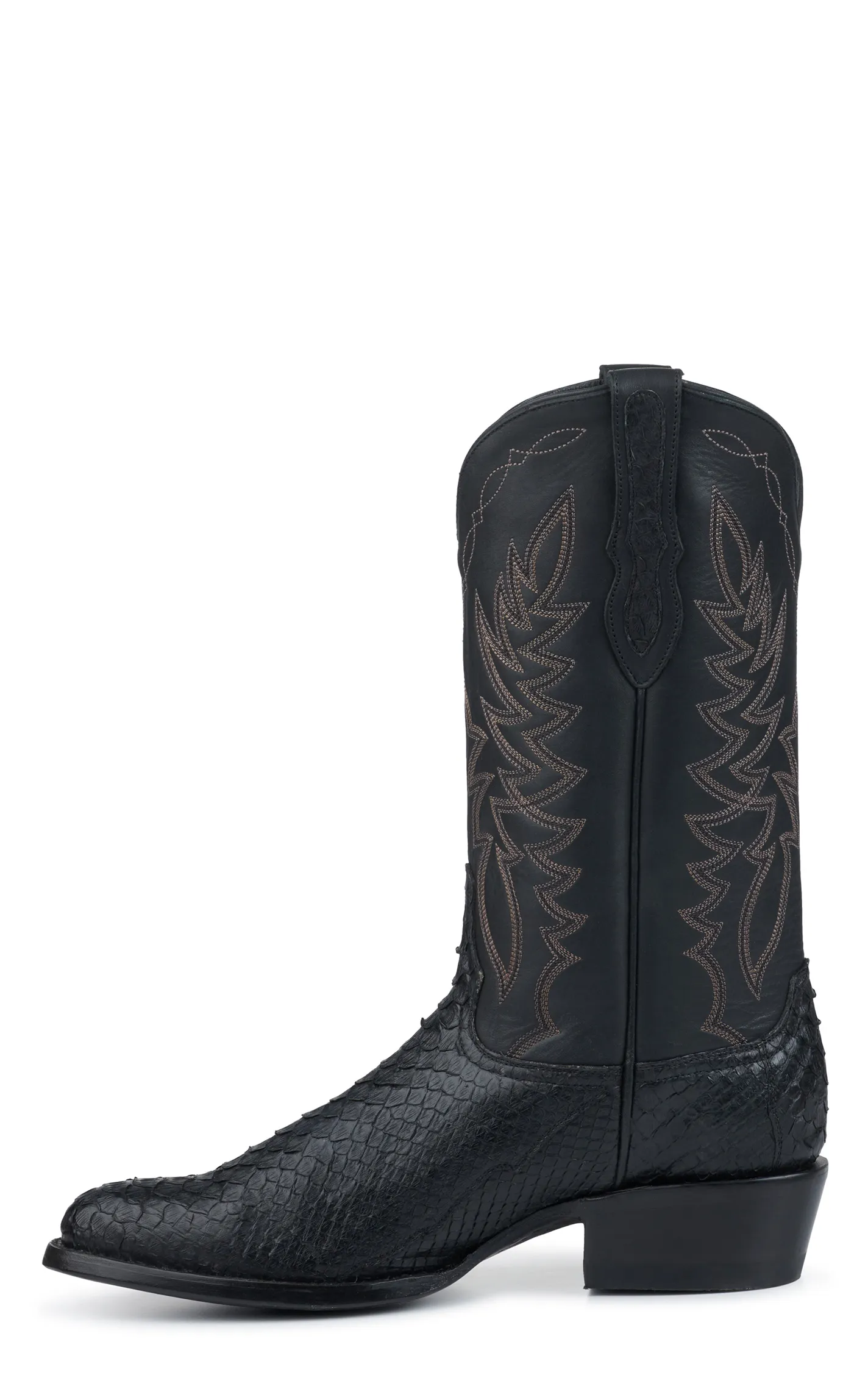 Cavender's Men's Black and Black Python R Toe Exotic Cowboy Boots