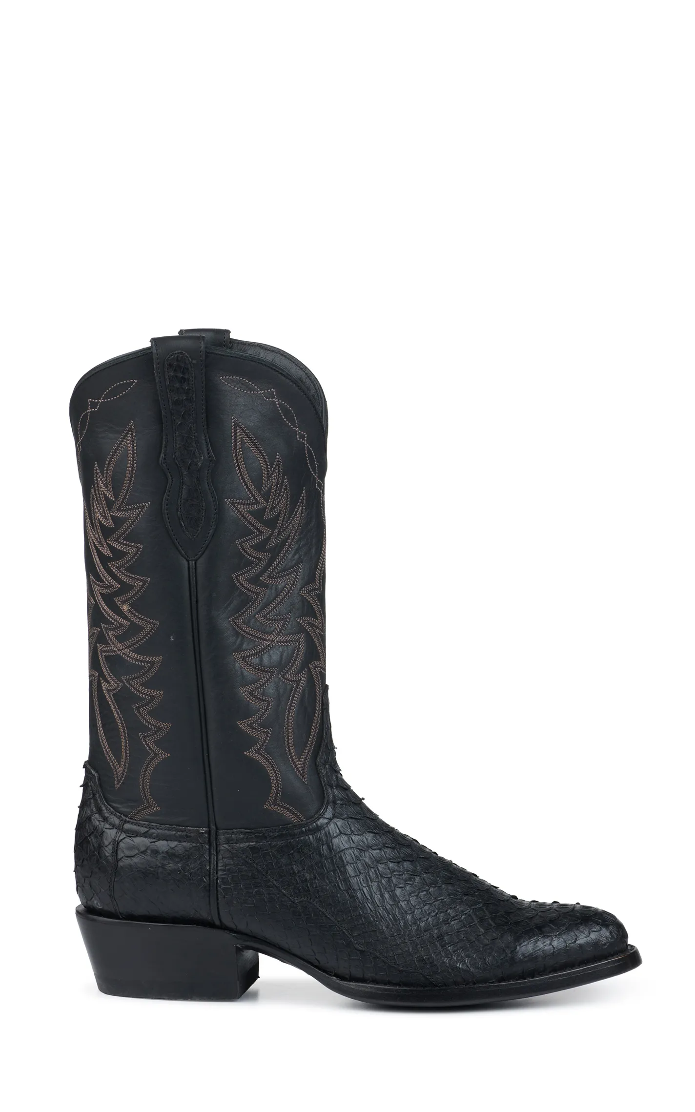 Cavender's Men's Black and Black Python R Toe Exotic Cowboy Boots