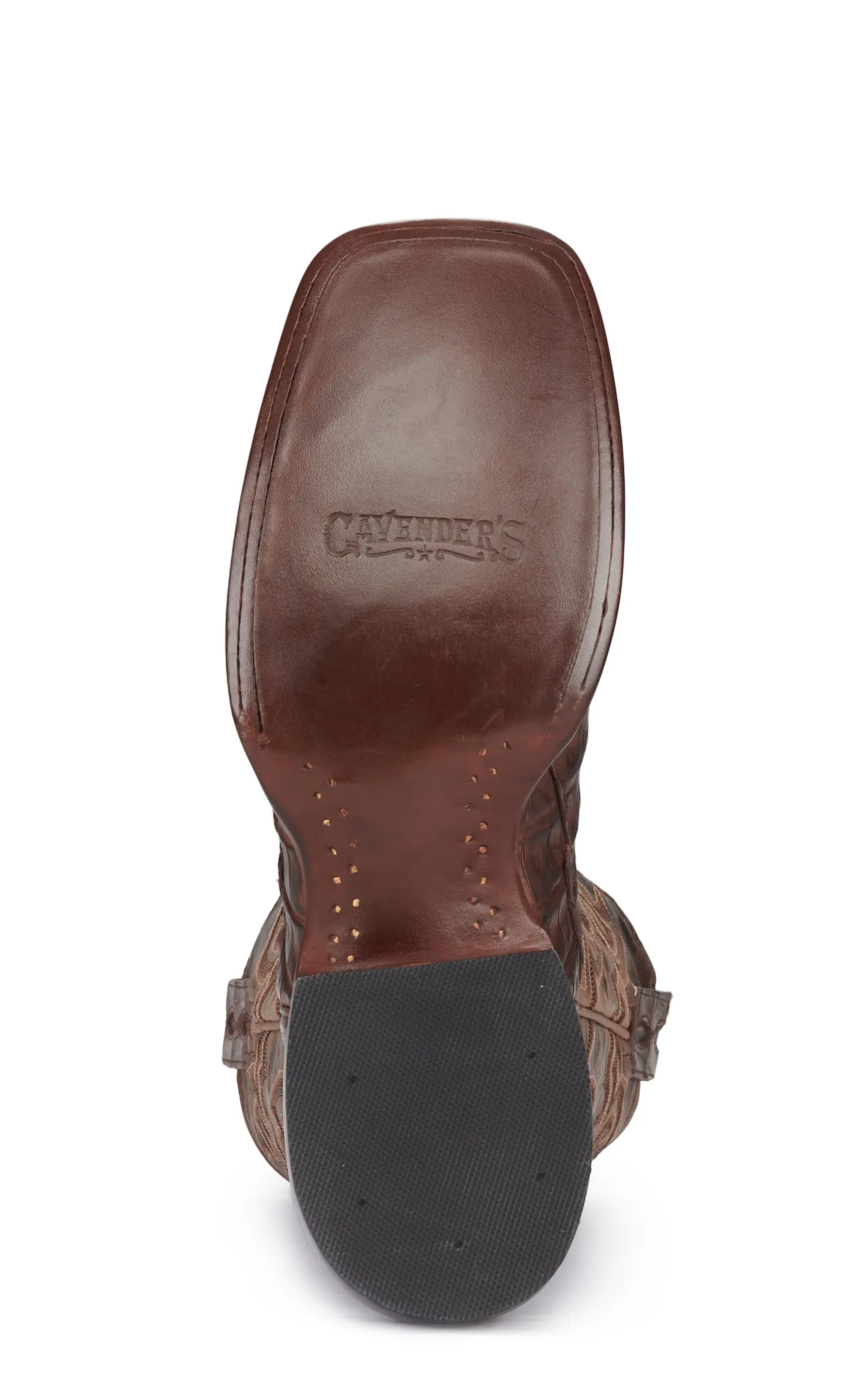 Cavender's Men's Chocolate and Cigar Reverse Caiman Tail Wide Square Toe Exotic Cowboy Boots