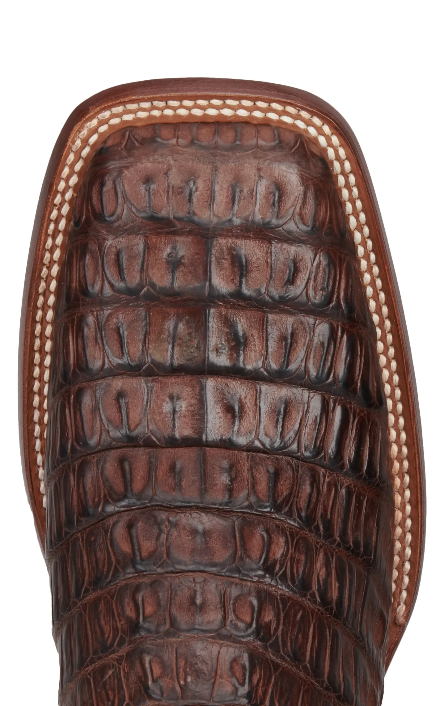 Cavender's Men's Chocolate and Cigar Reverse Caiman Tail Wide Square Toe Exotic Cowboy Boots