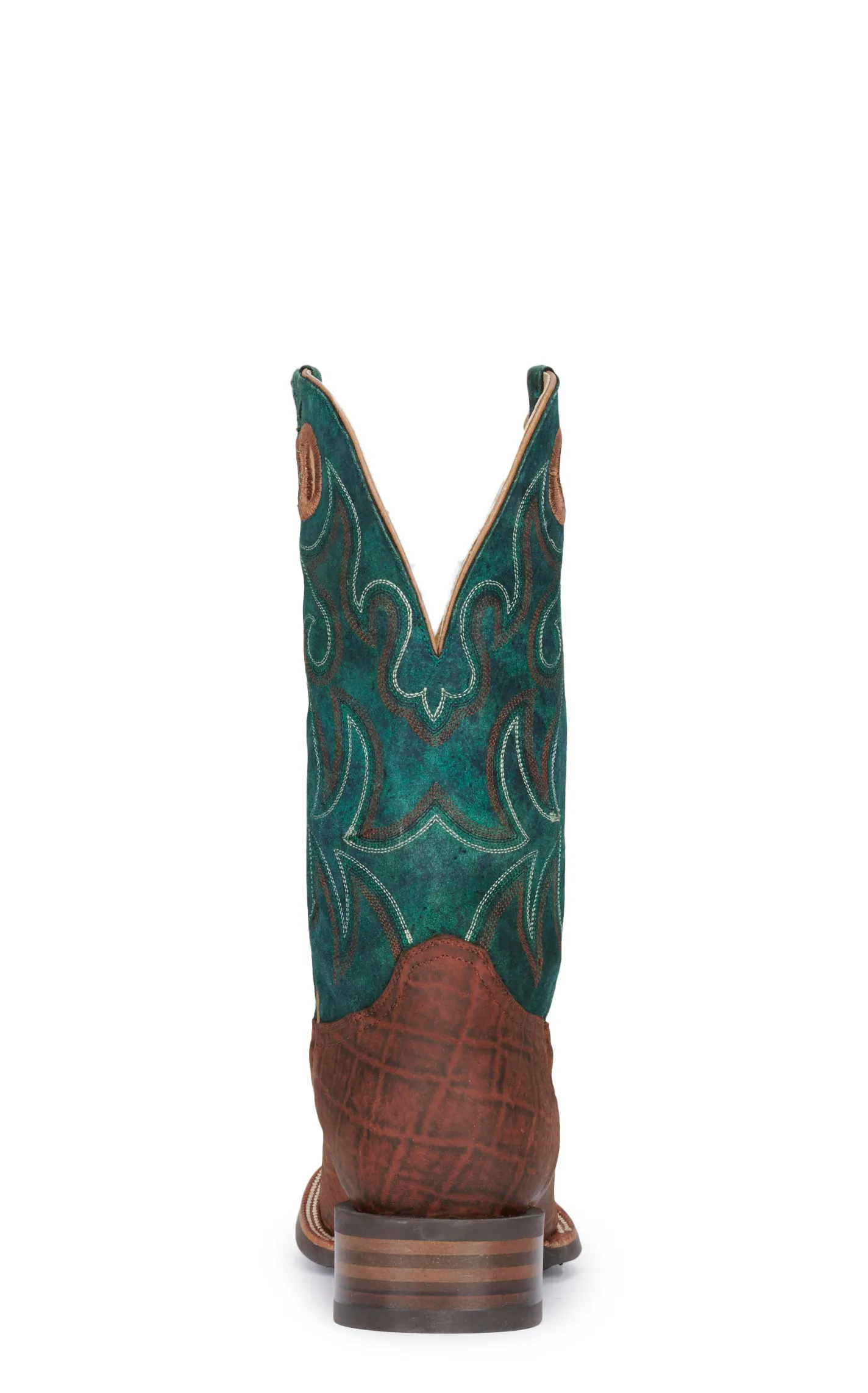 Cavender's Men's Intrepid Cognac Elephant Print and Green Suede Wide Square Toe Cowboy Boots