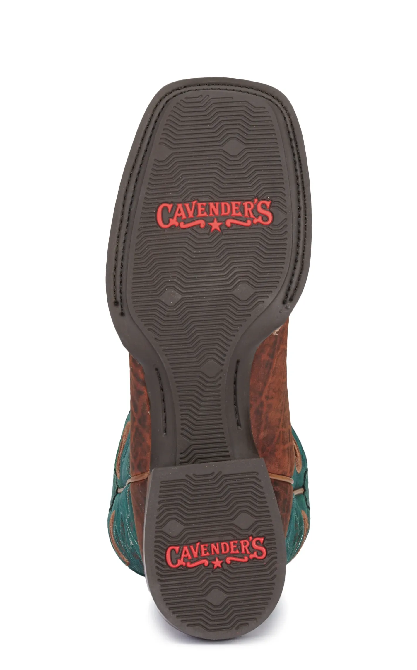 Cavender's Men's Intrepid Cognac Elephant Print and Green Suede Wide Square Toe Cowboy Boots