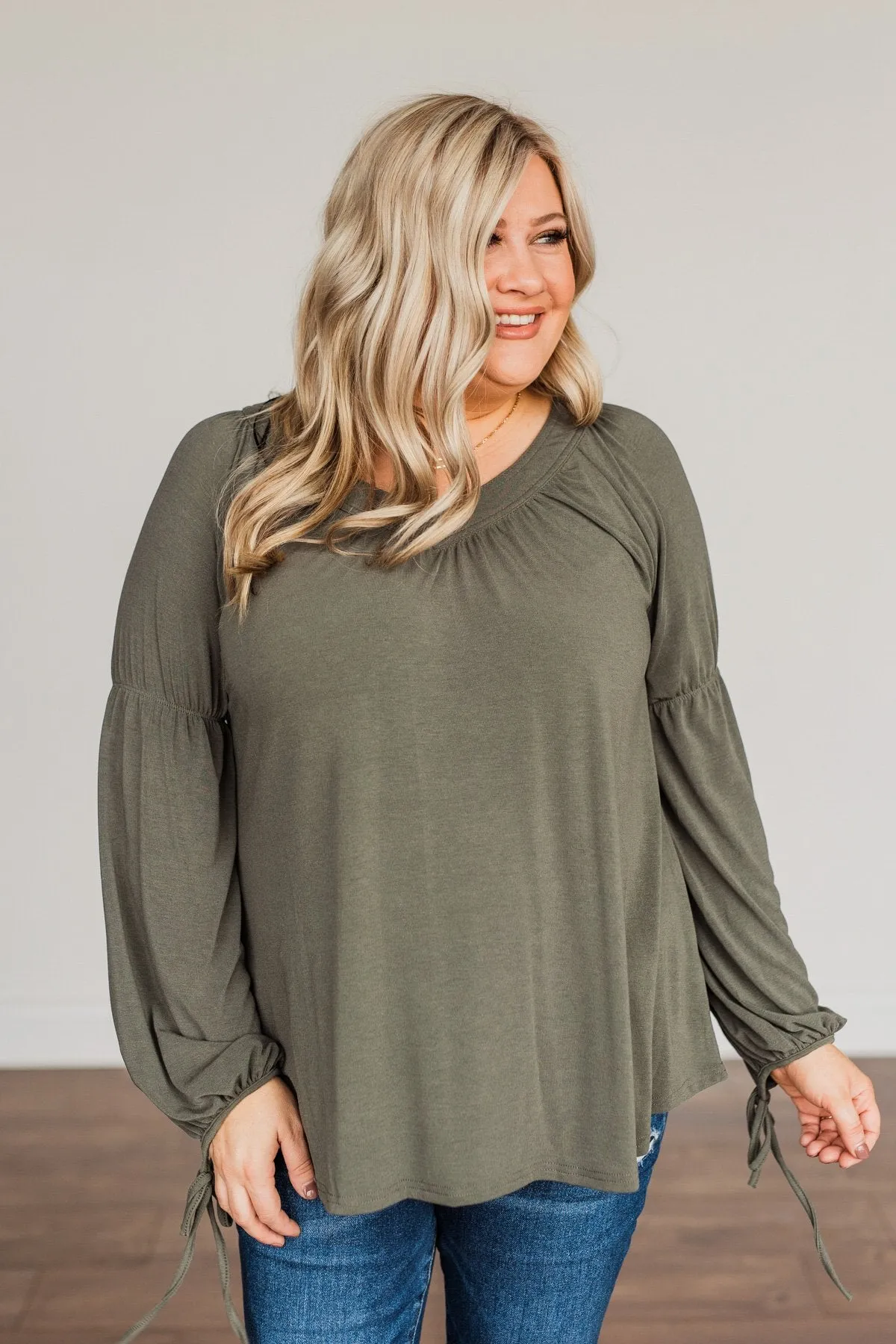 Charming Adventure Long Sleeve Top- Olive