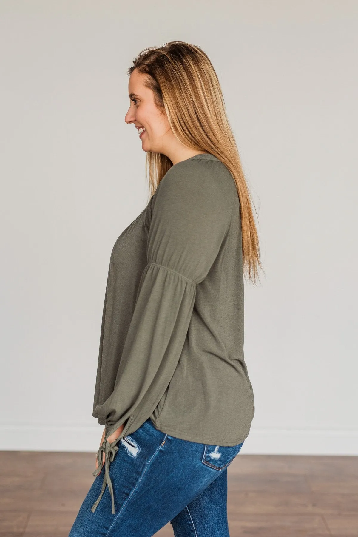 Charming Adventure Long Sleeve Top- Olive