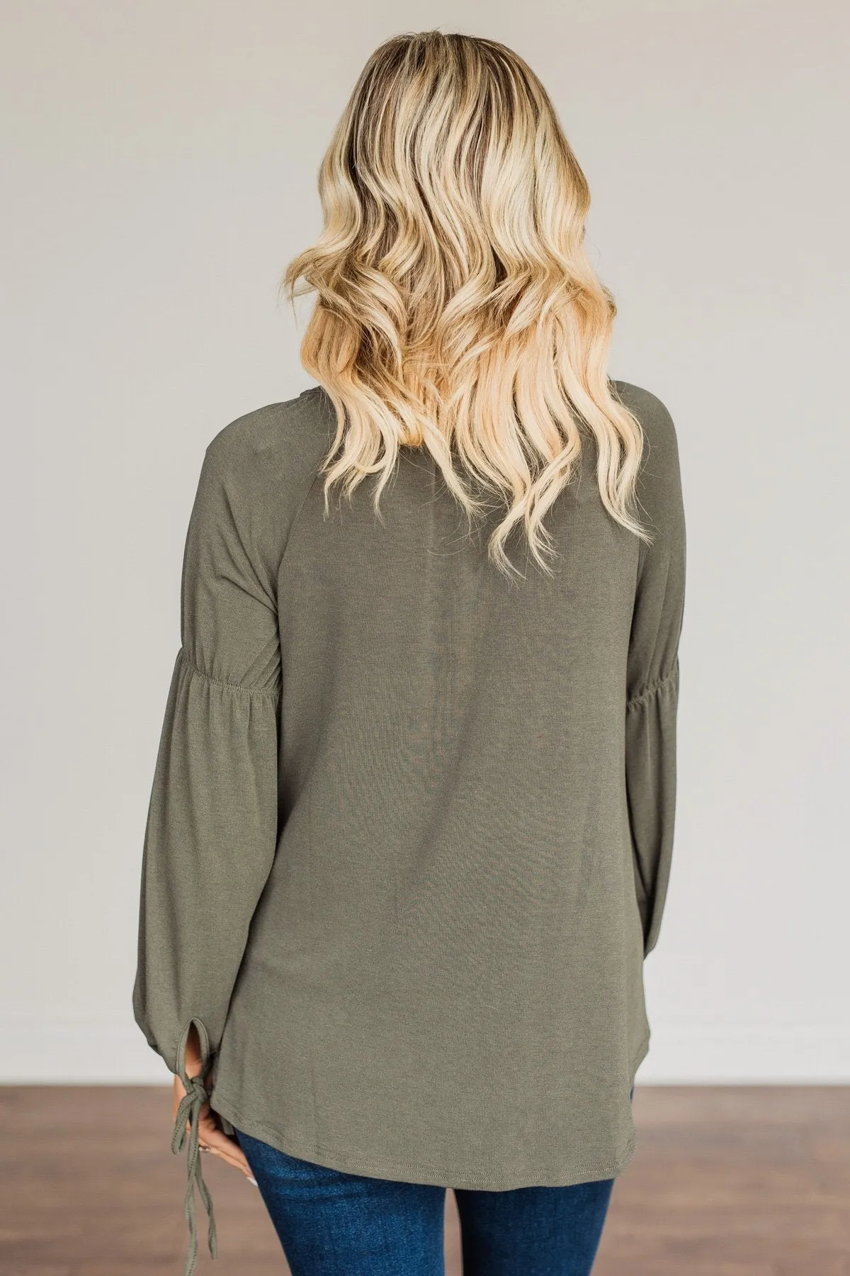 Charming Adventure Long Sleeve Top- Olive