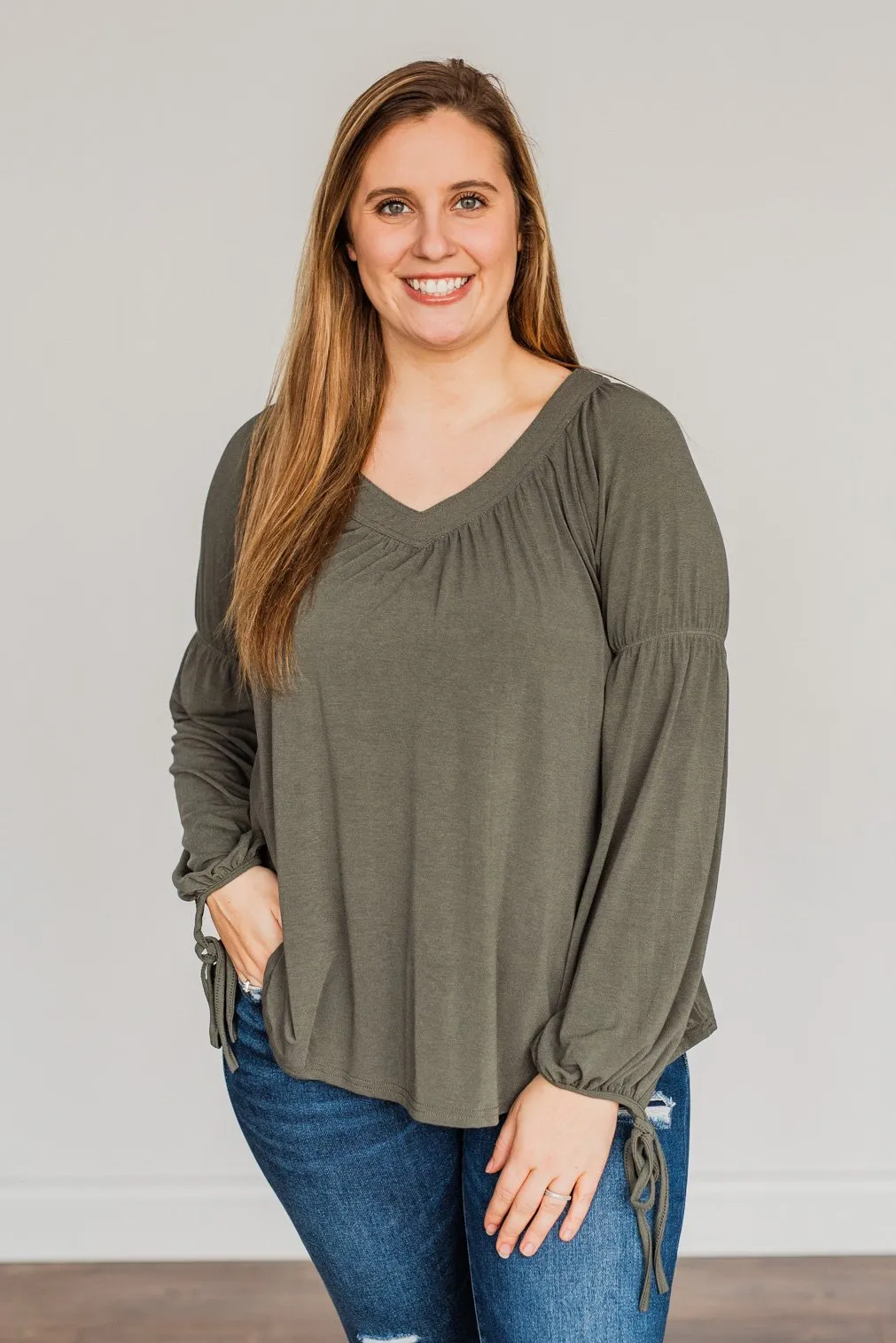 Charming Adventure Long Sleeve Top- Olive