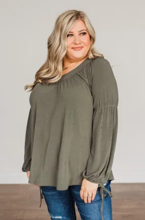 Charming Adventure Long Sleeve Top- Olive