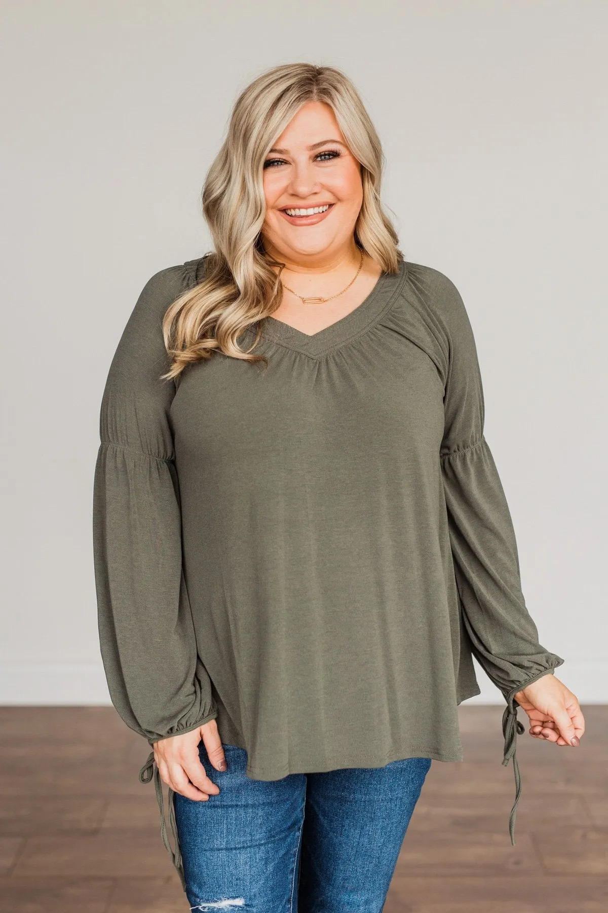 Charming Adventure Long Sleeve Top- Olive