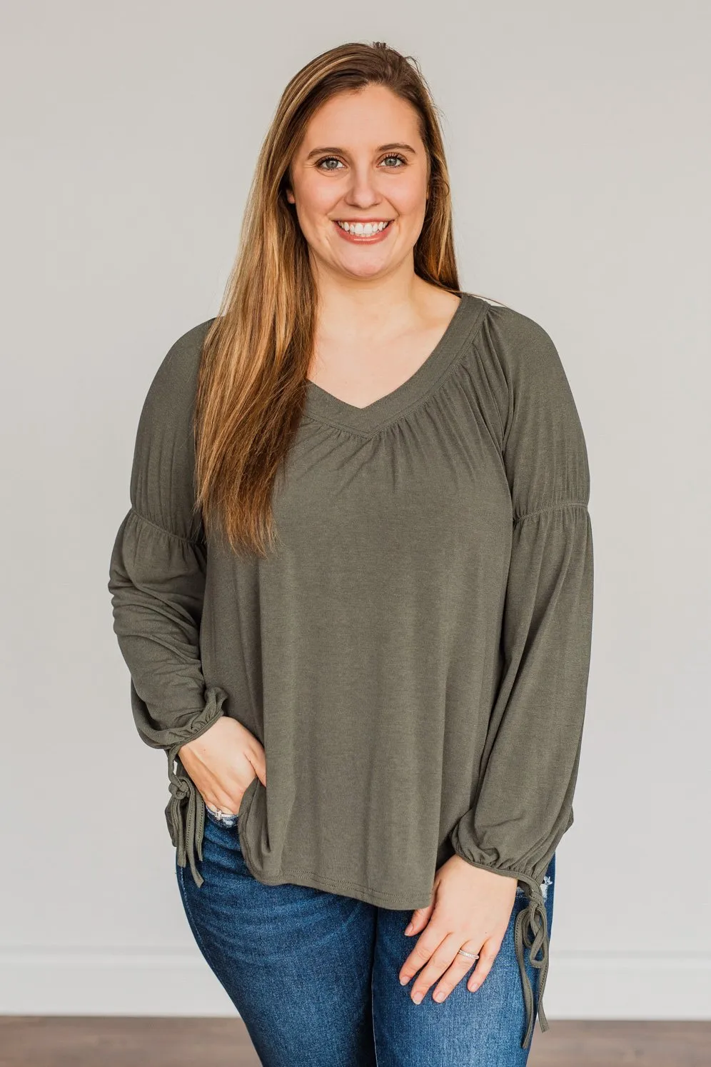 Charming Adventure Long Sleeve Top- Olive