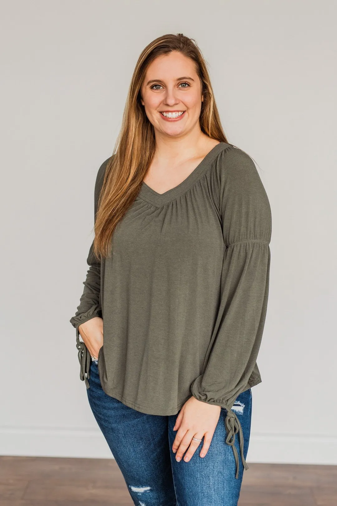 Charming Adventure Long Sleeve Top- Olive