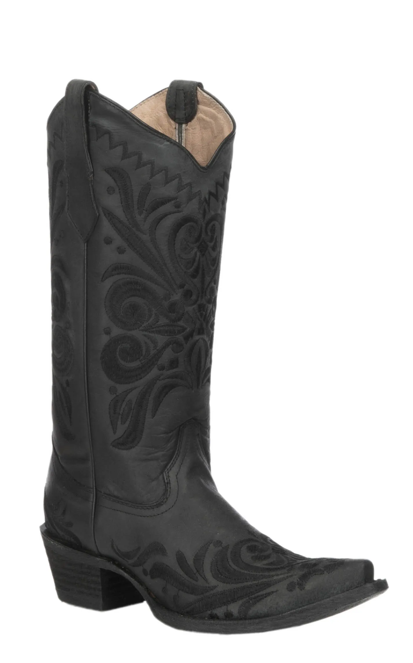 Circle G by Corral Women's Black Filigree Embroidery Cowboy Snip Toe Boots