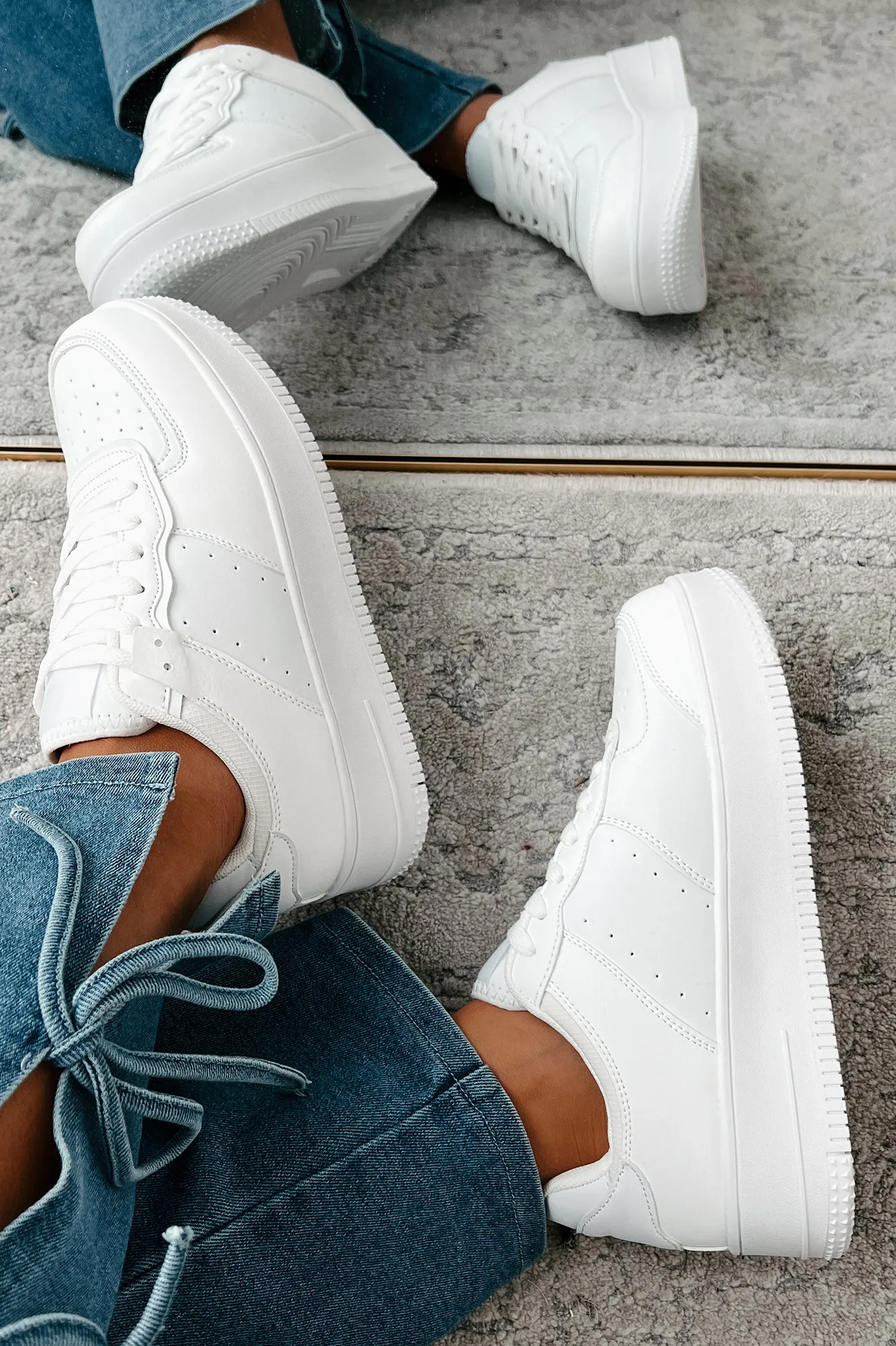 Classic Kicks Lace-Up Platform Sneaker (White)