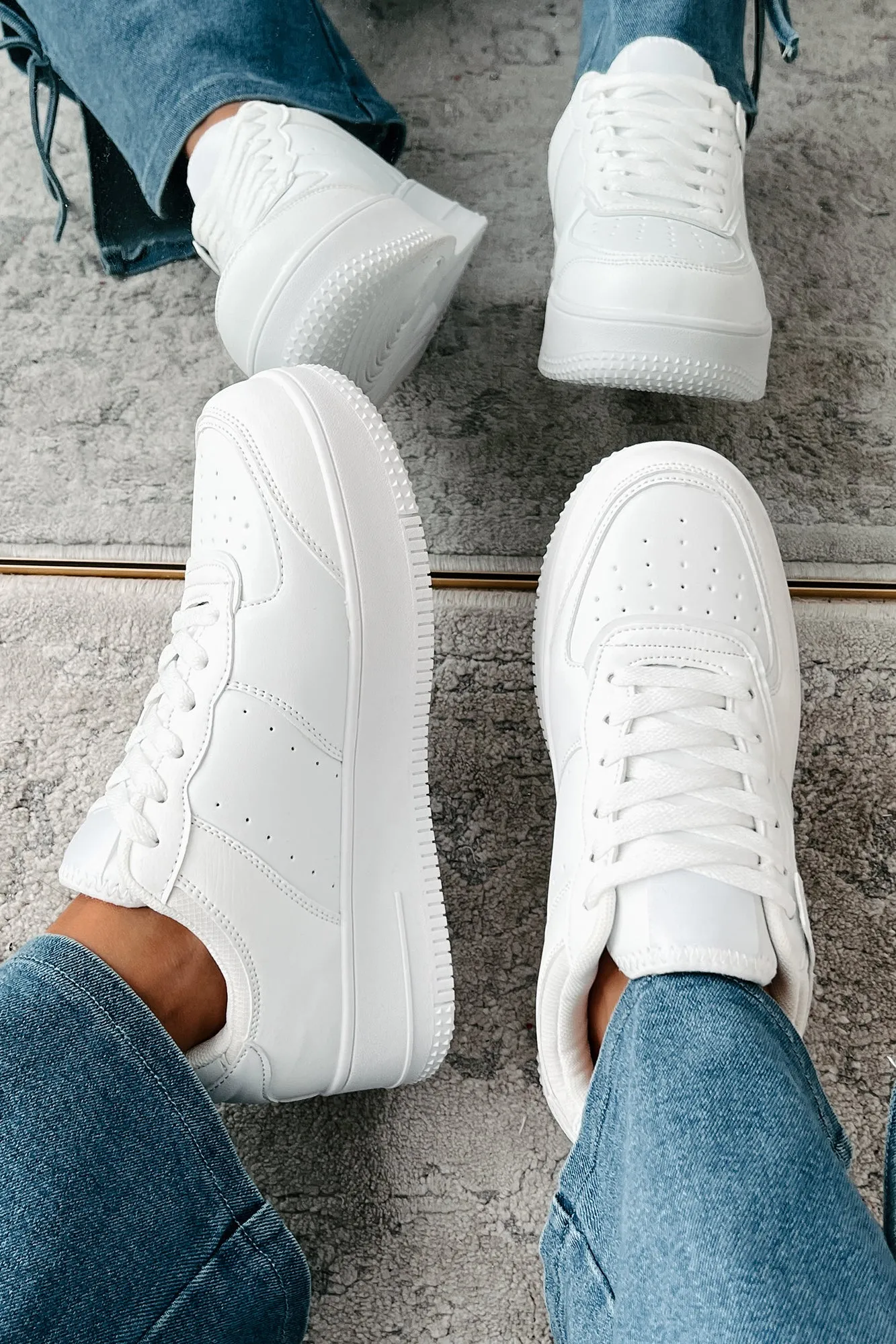 Classic Kicks Lace-Up Platform Sneaker (White)