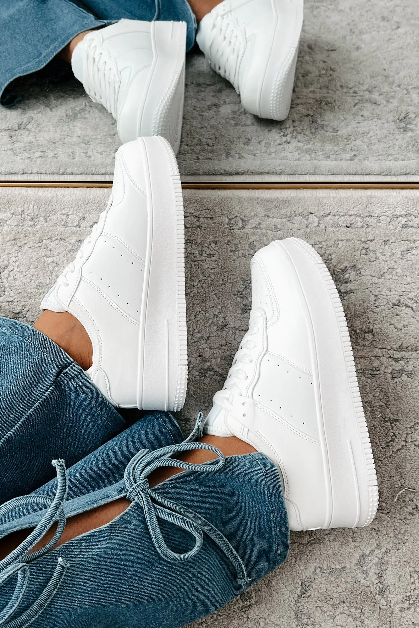 Classic Kicks Lace-Up Platform Sneaker (White)