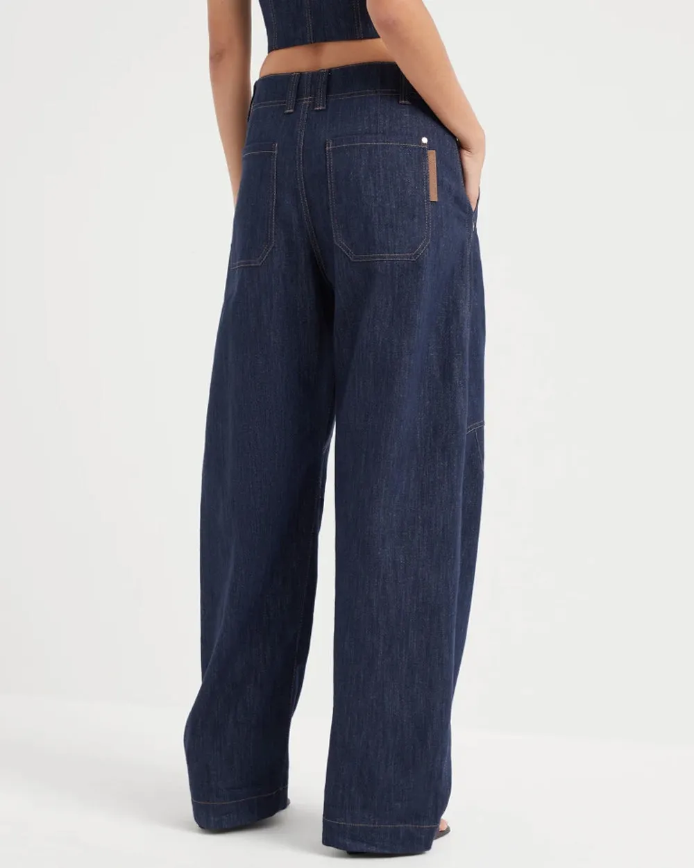 Contrast Stitch Curve Leg Jean in Deep Blue