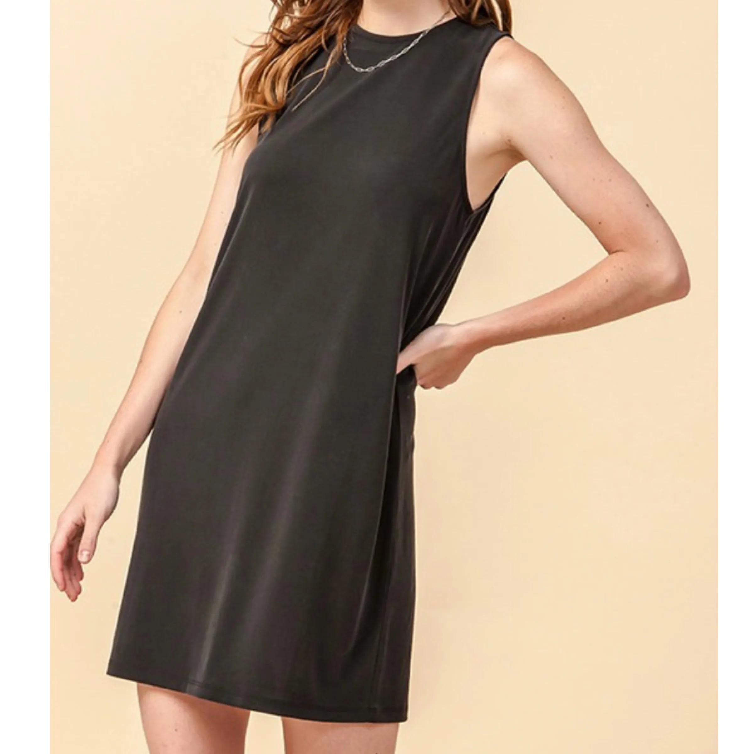 Crew Neck Mini Dress Black