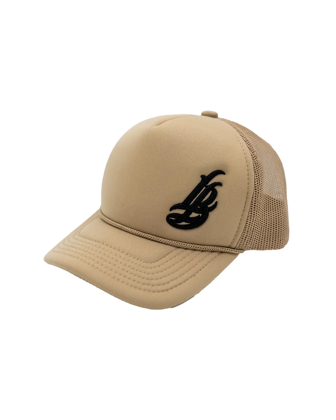 Cursive LB Sand Foam Trucker Hat (Curved Brim)