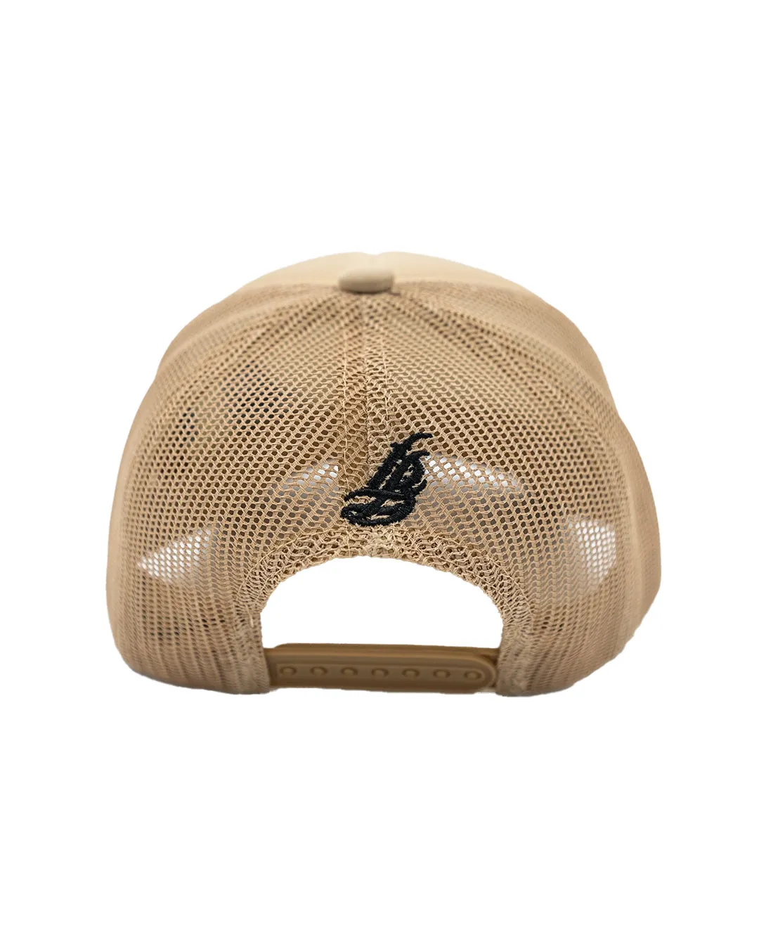 Cursive LB Sand Foam Trucker Hat (Curved Brim)