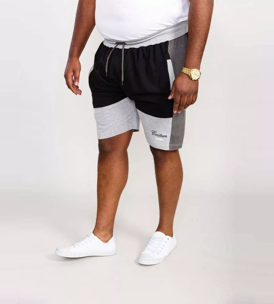 D555 Big Mens Black Couture Shorts With Cut and Sew Panels (KIRTON)