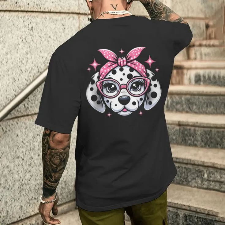 Dalmatian Pink Bandana Glasses Dog Men's T-shirt Back Print