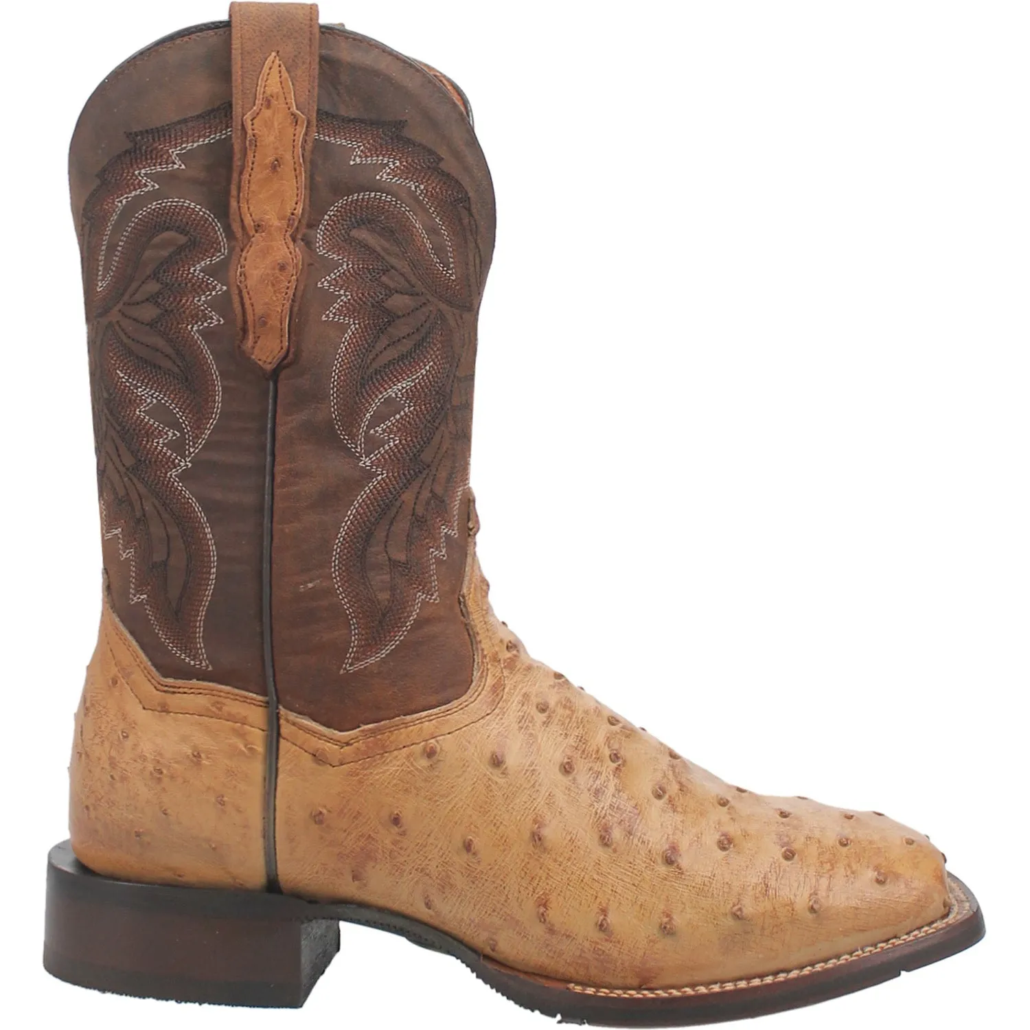 Dan Post Mens Alamosa Sand/Chocolate Full Quill Ostrich Cowboy Boots