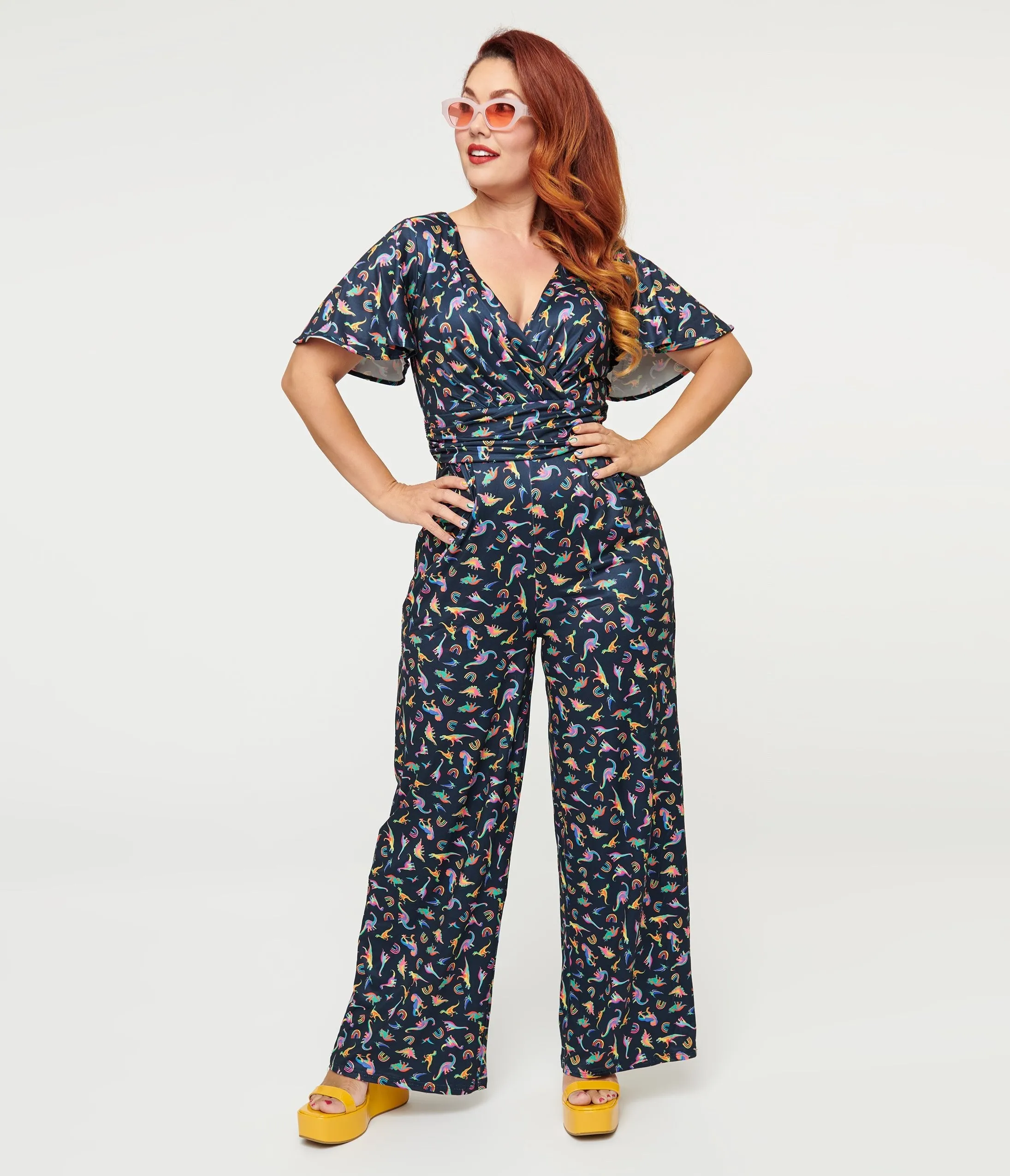 Dolly & Dotty Black Dinosaur & Rainbow Print Charlotte Jumpsuit