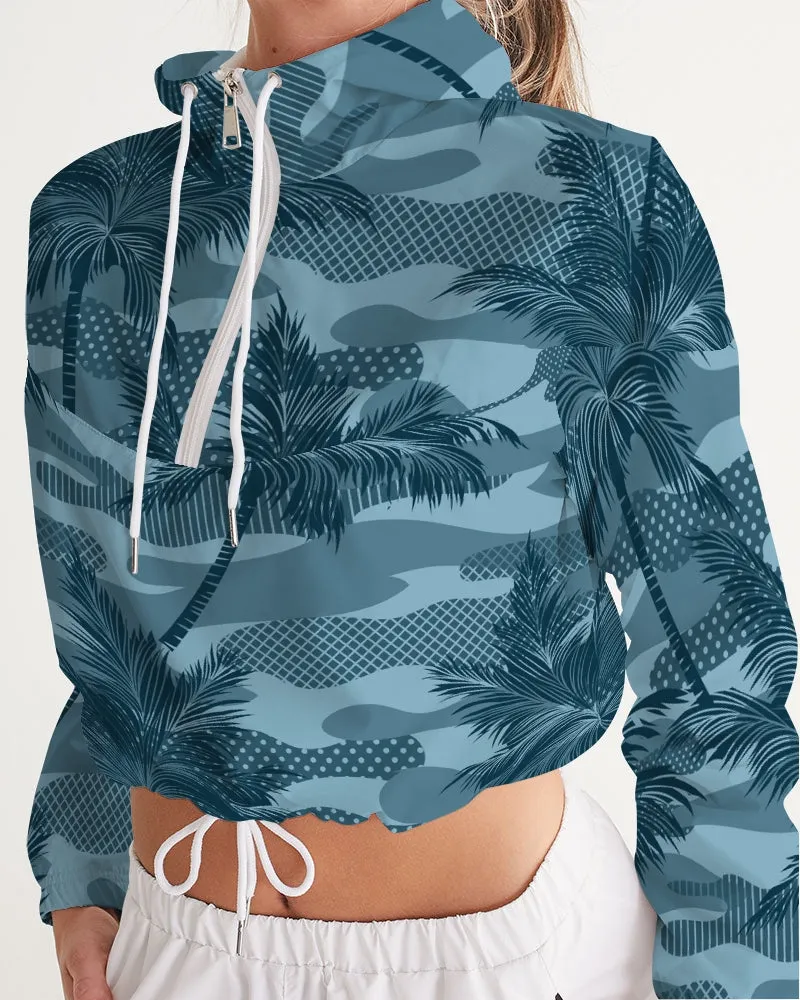 Find Your Coast Palm Camo Water Resistant Cropped Windbreaker