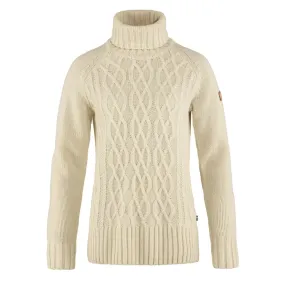 Fjallraven Womens Ovik Cable Knit Roller Neck Chalk White