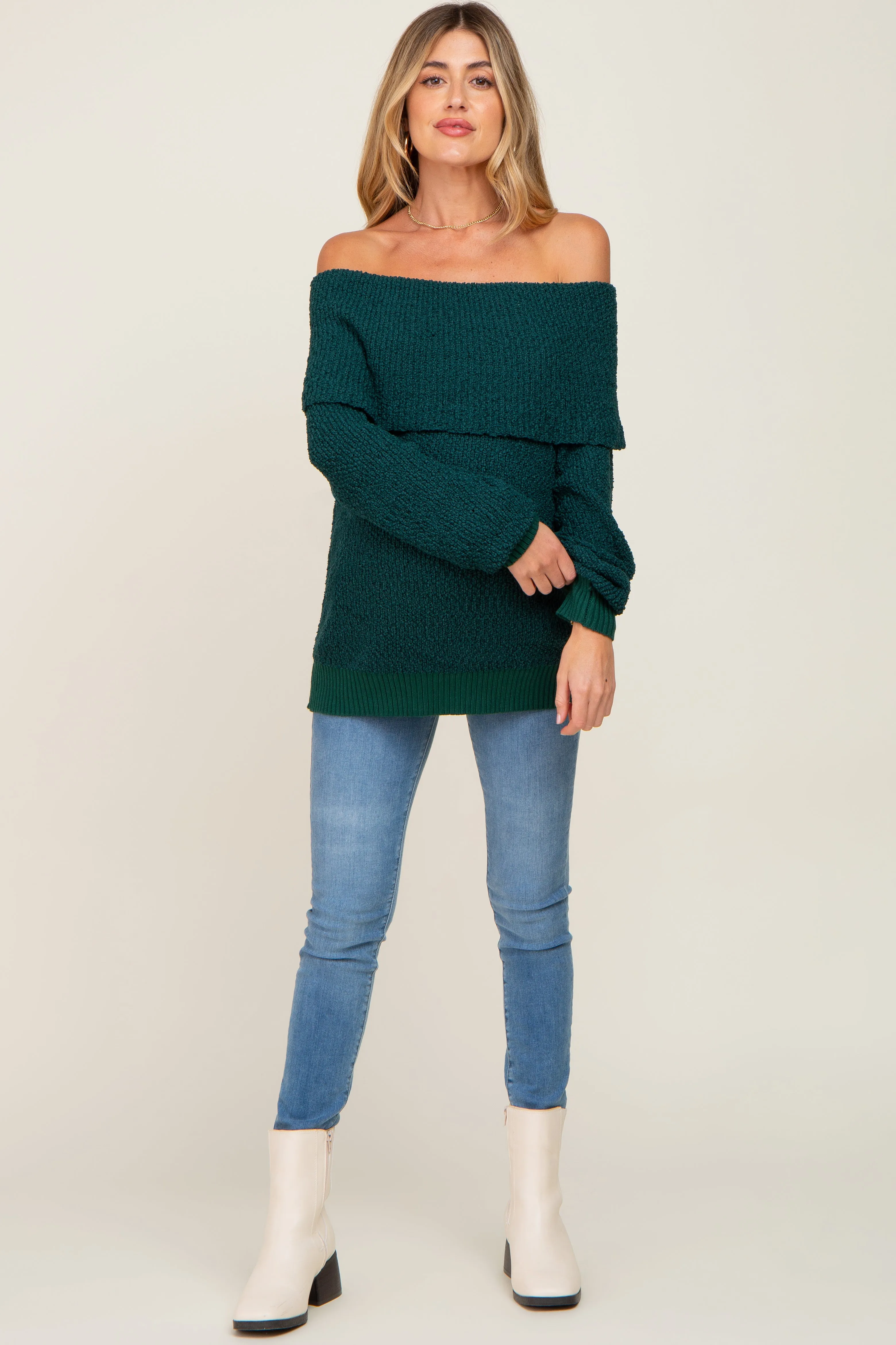 Forest Green Foldover Off Shoulder Maternity Sweater