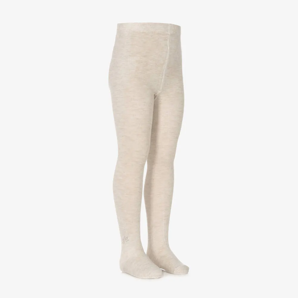 Girls Beige Glitter Knitted Tights