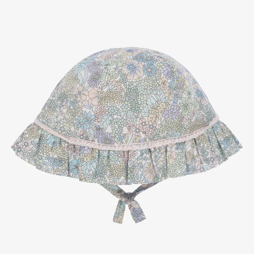 Girls Blue Liberty Print Floral Hat