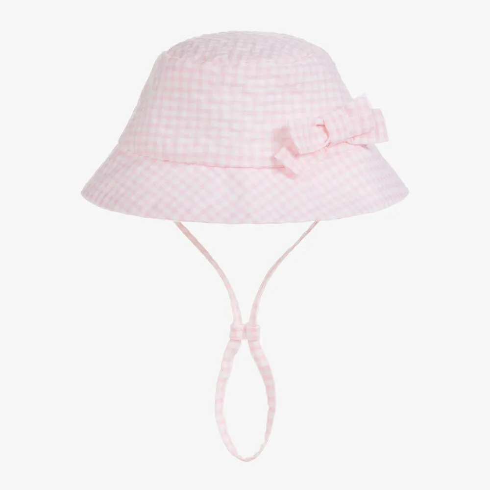 Girls Pink Gingham Seersucker Bucket Hat