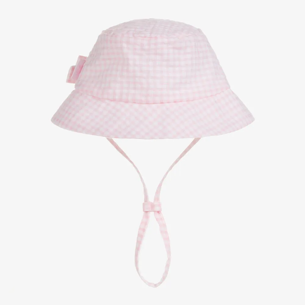 Girls Pink Gingham Seersucker Bucket Hat