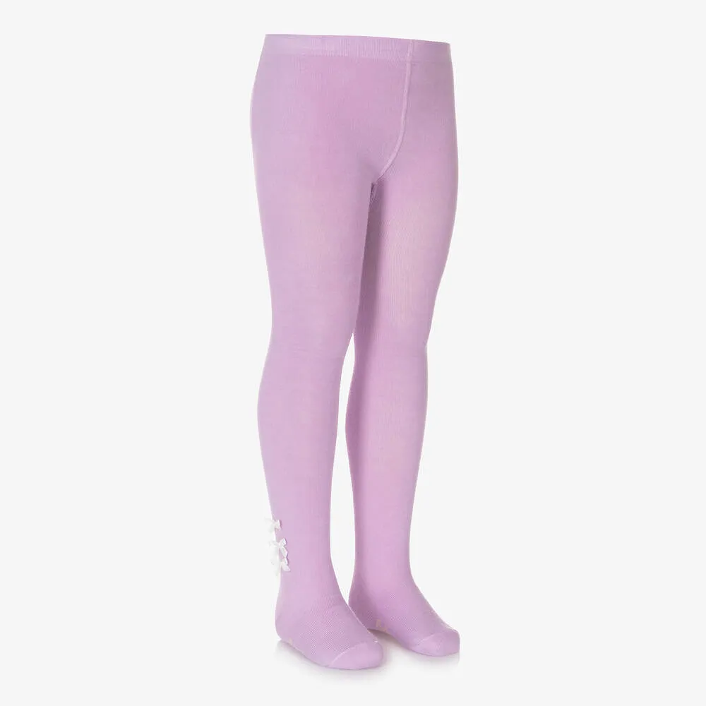 Girls Purple Cotton Bow Tights