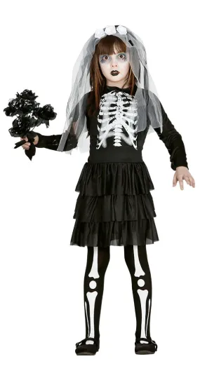 Girls Skeleton Bride Spooky Skull Halloween Costume