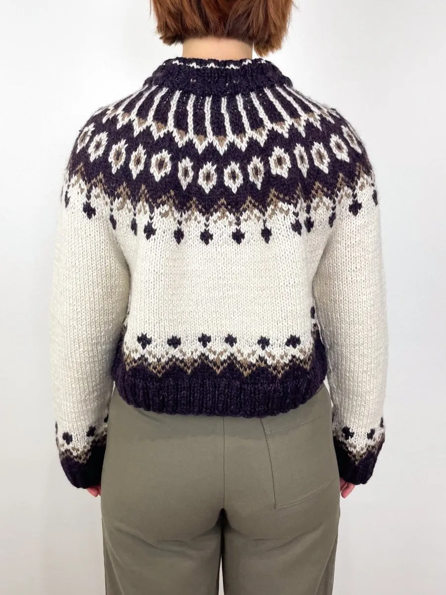 Handknit Cropped Crewneck Sweater in Ivory Lopi