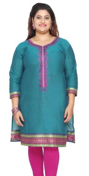 India Tunic Long Top Kurti Womens Plus Size Indian Clothes (Turquoise)