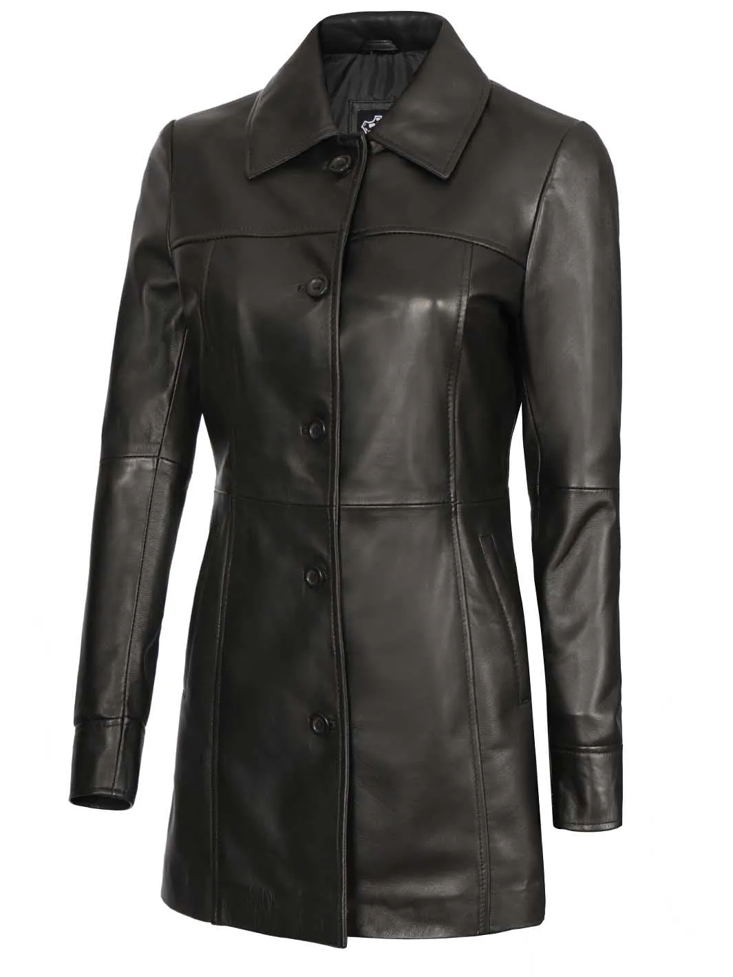 Kandis Womens Black 3 4 Length Leather Car Coat