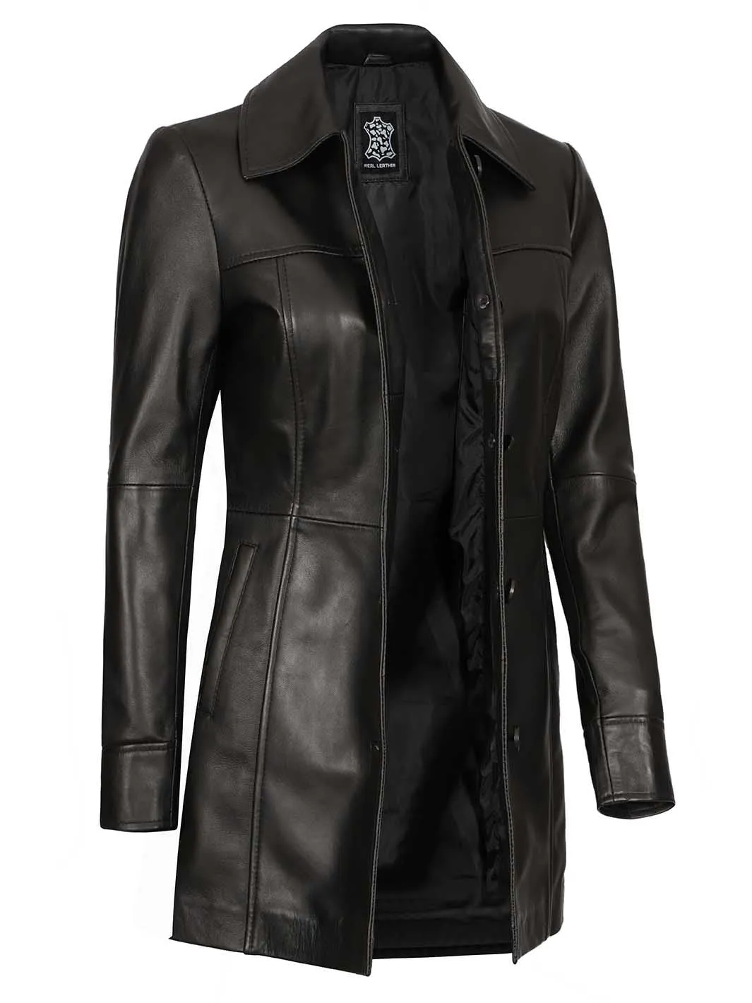 Kandis Womens Black 3 4 Length Leather Car Coat